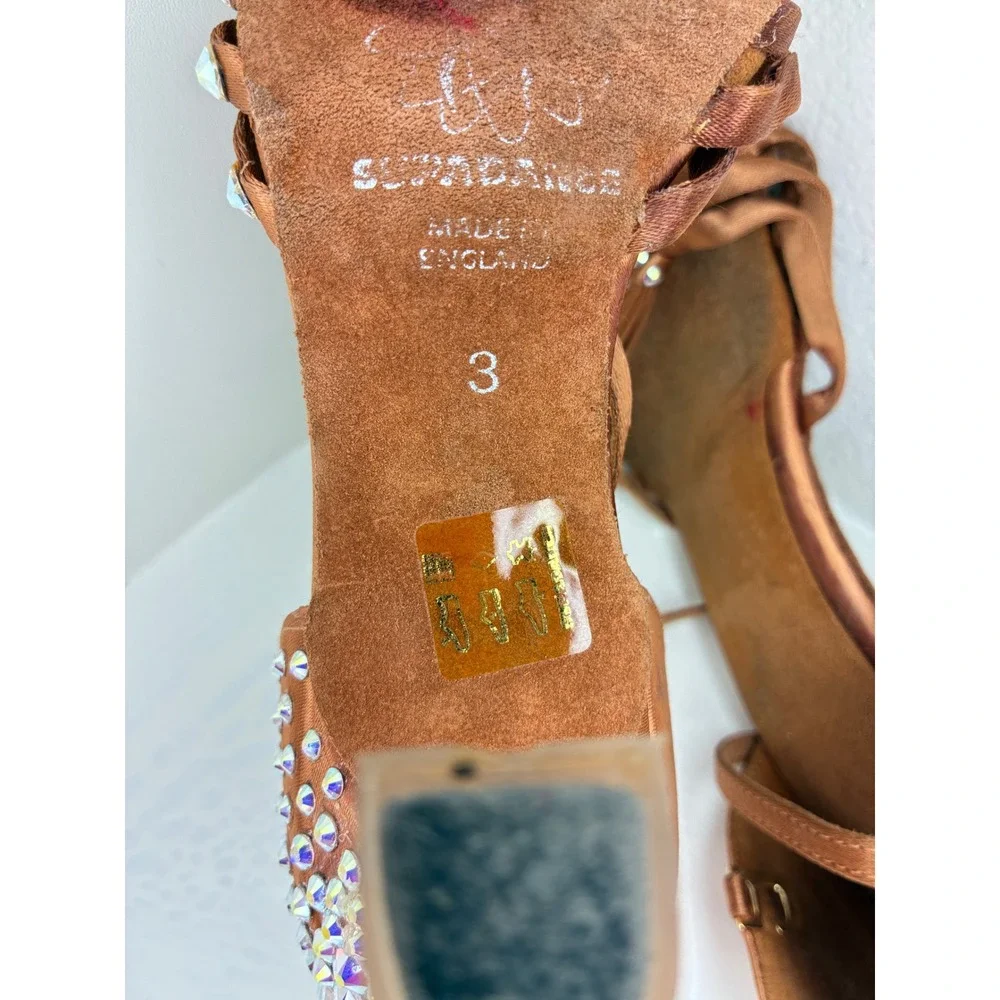 Supadance Ballroom Dance Shoes Kids Size 3 Copper Satin Crystal Flared Heel UK 3